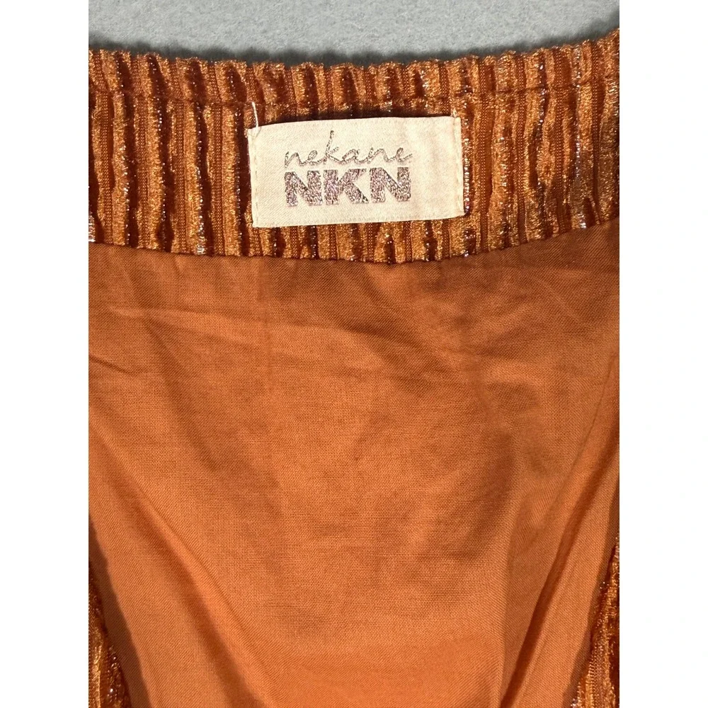 Fall Shimmer Indie Nekane NKN Copper Orange Metallic Button Front Vest Size L